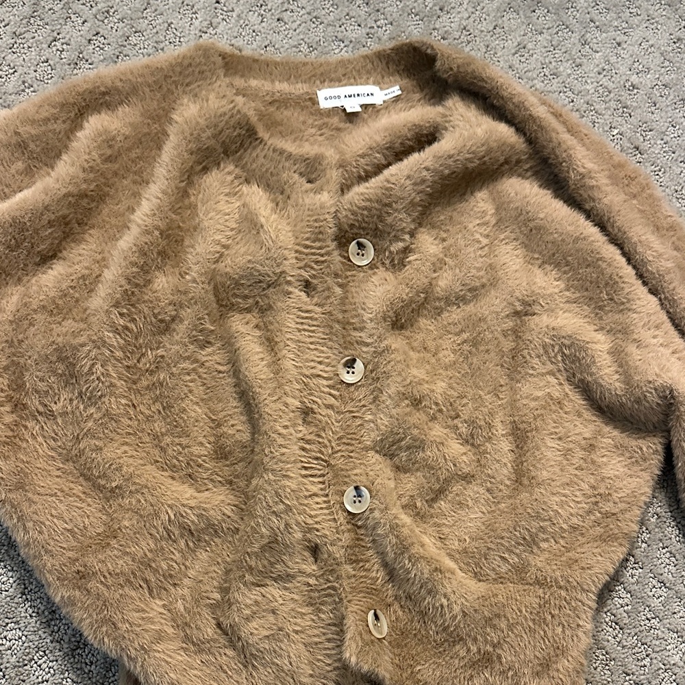 Good American Camel Fuzzy Cardigan